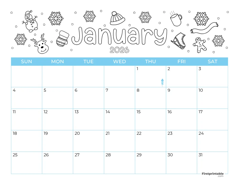 Printable January Calendar 2026 Winter Template 25