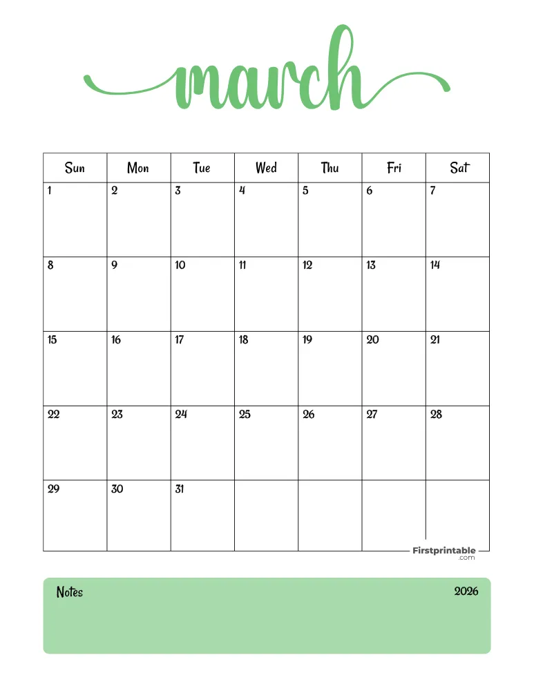 Printable March Calendar 2026 Template 04