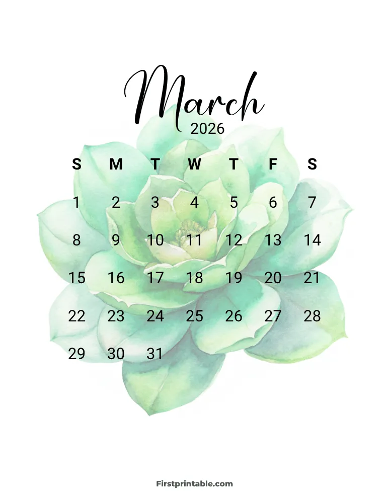 Printable March Calendar 2026 Template 12