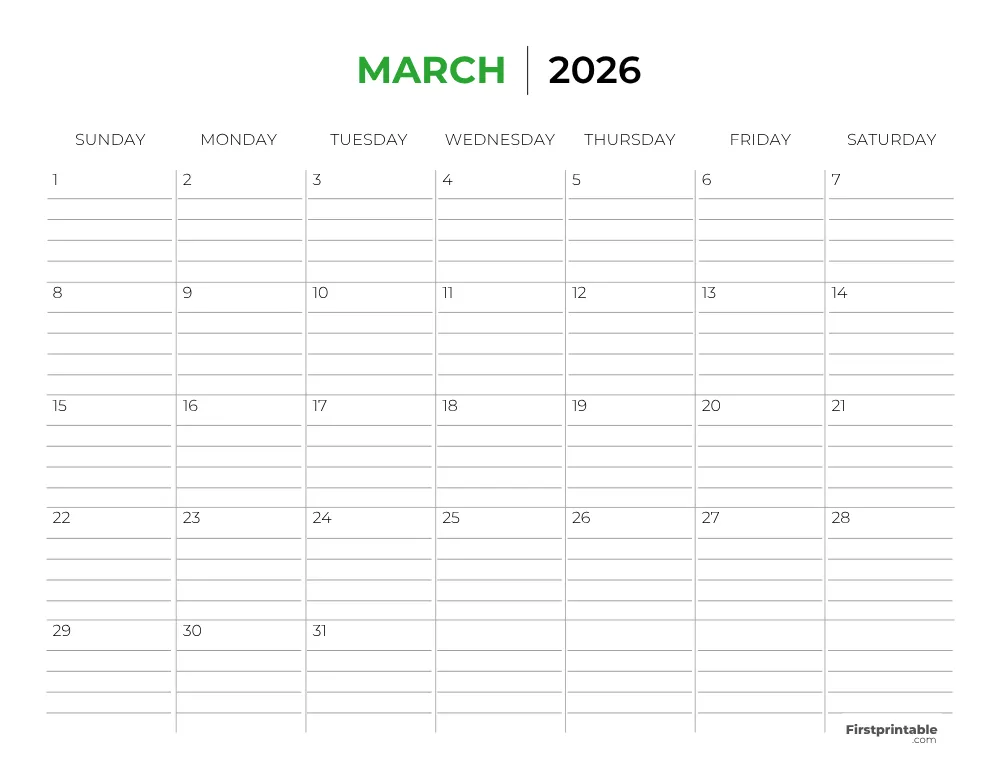 Printable March Calendar 2026 Template 26