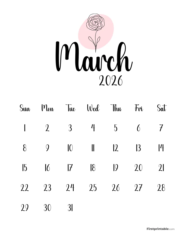Printable March Calendar 2026 Template 50