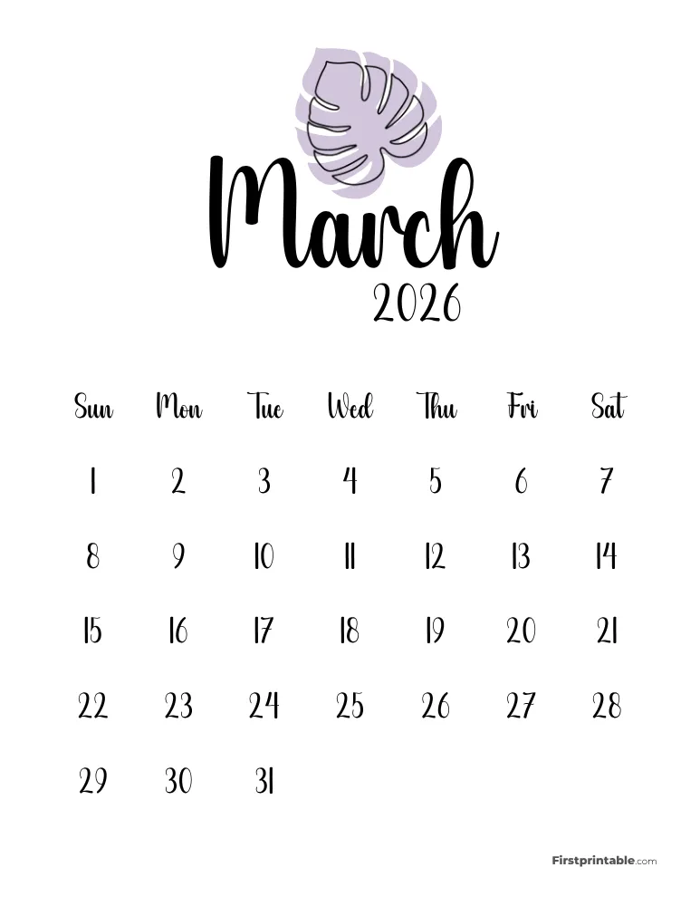Printable March Calendar 2026 Template 51