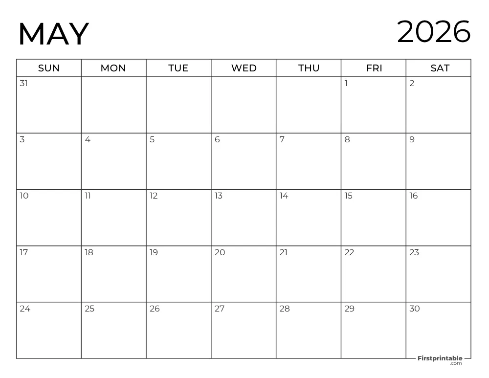Printable May 2026 Calendar