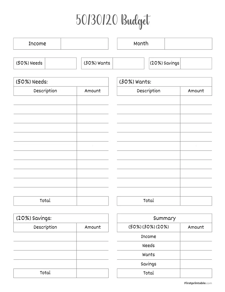 50/30/20 Budget Tracker