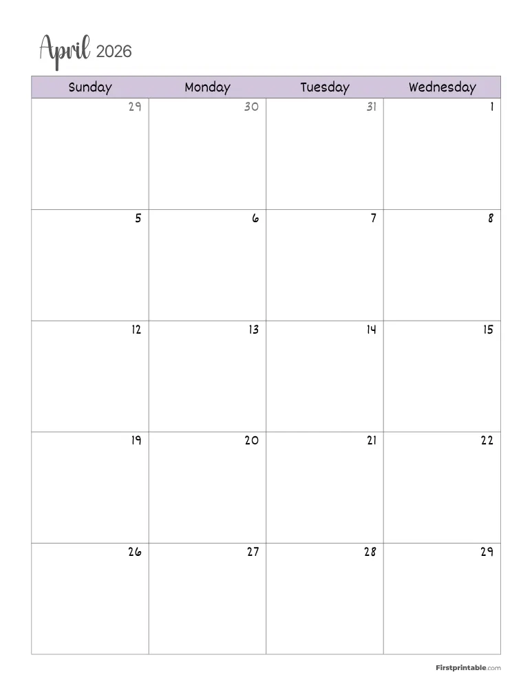 April 2026 Calendar Page 01