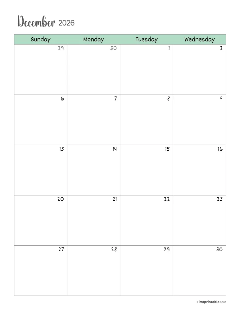 December 2026 Calendar Page 01