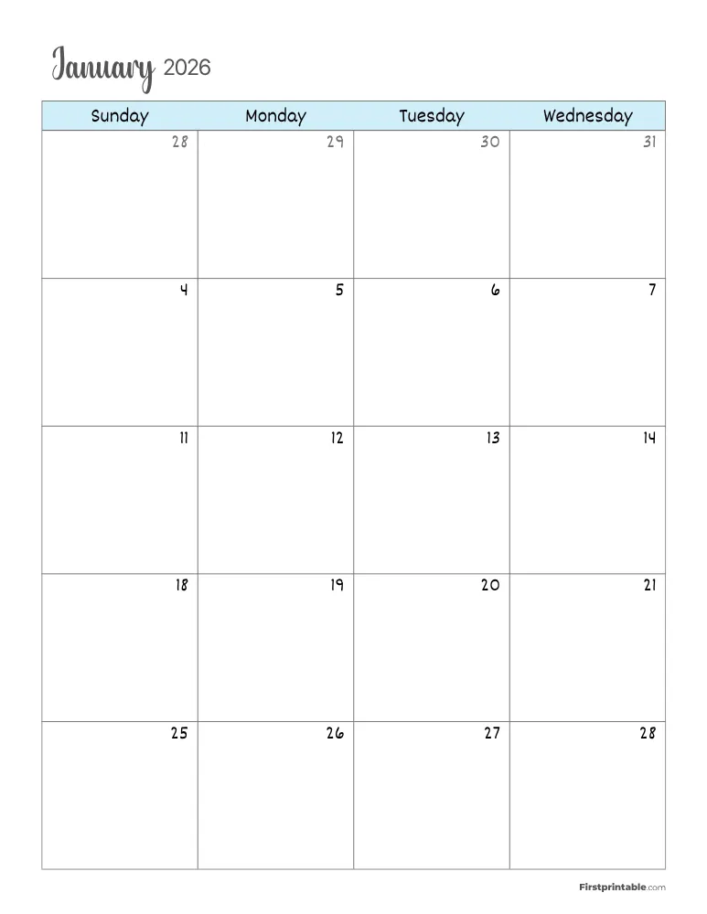 January 2026 Calendar Page 01