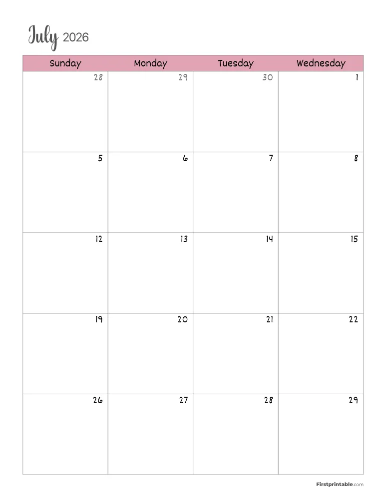 July 2026 Calendar Page 01