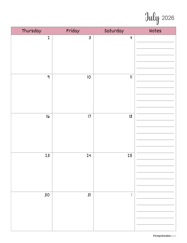 July 2026 Calendar Page 02