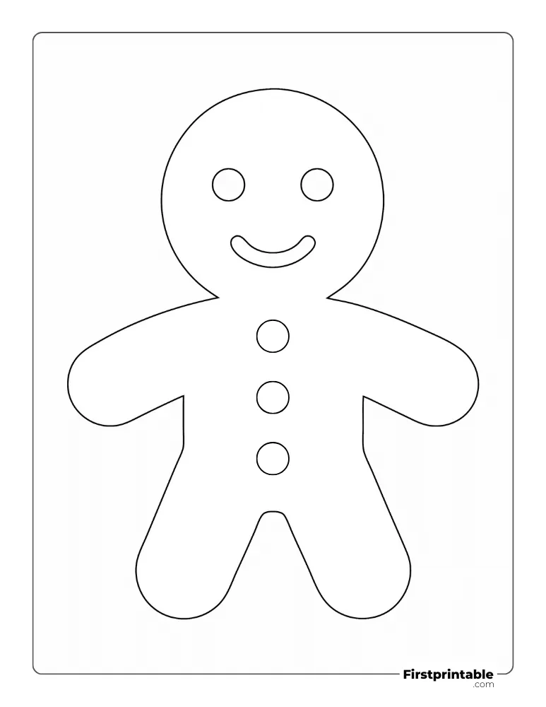 Simple Gingerbread Man Template - Full Page Outline
