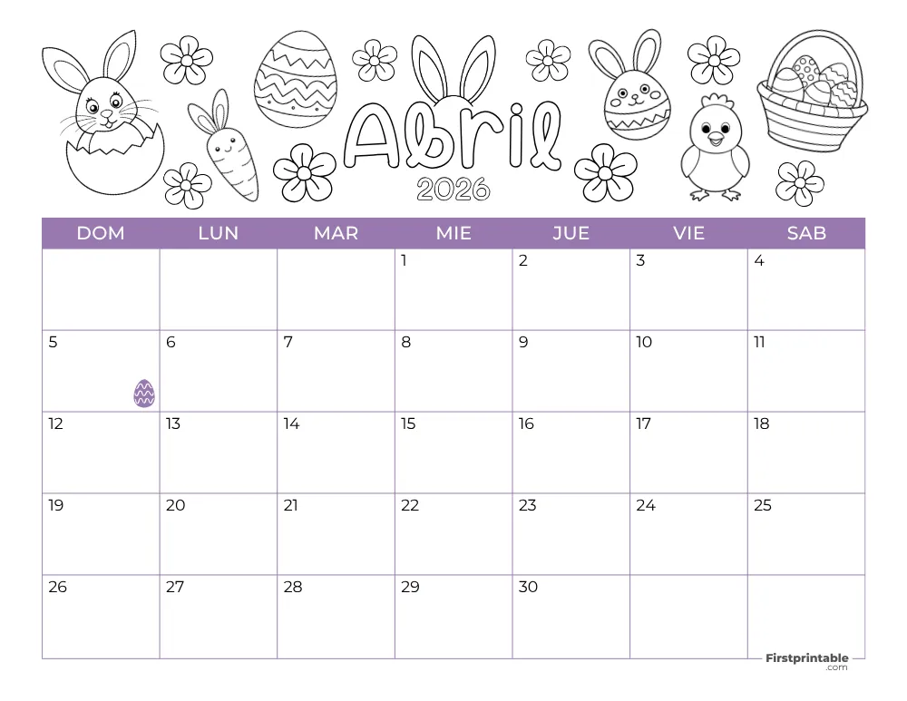 Spanish Printable April Calendar 2026 Easter Template 40