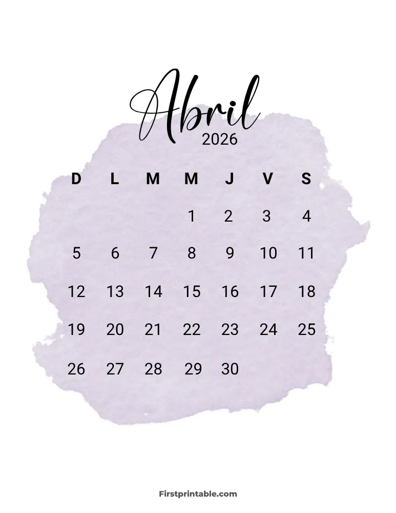Spanish Printable April Calendar 2026 Template 30