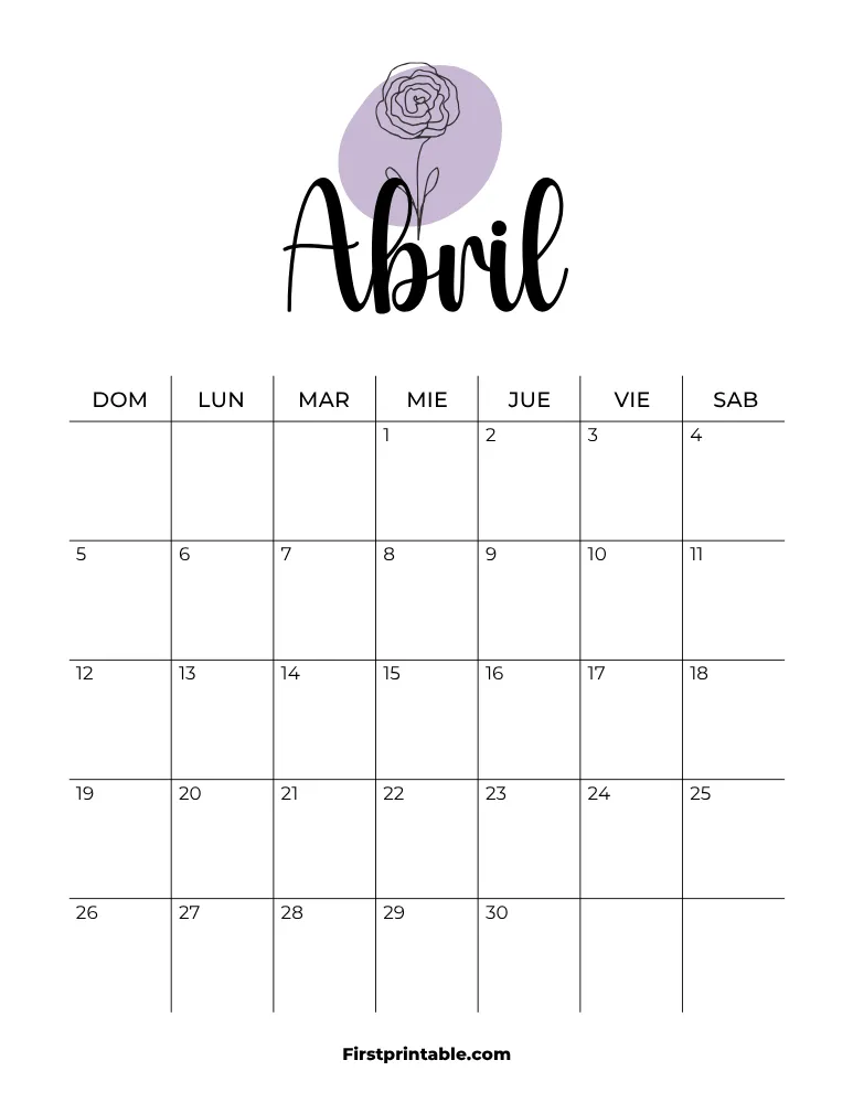 Spanish Printable April Calendar 2026 Template 32