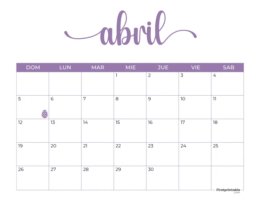 Spanish Printable April Calendar 2026 Template 38
