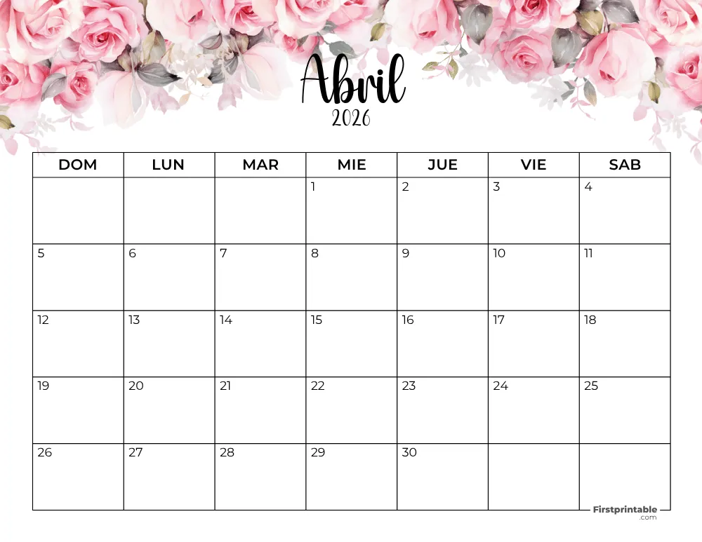 Spanish Printable April Calendar 2026 Template 41