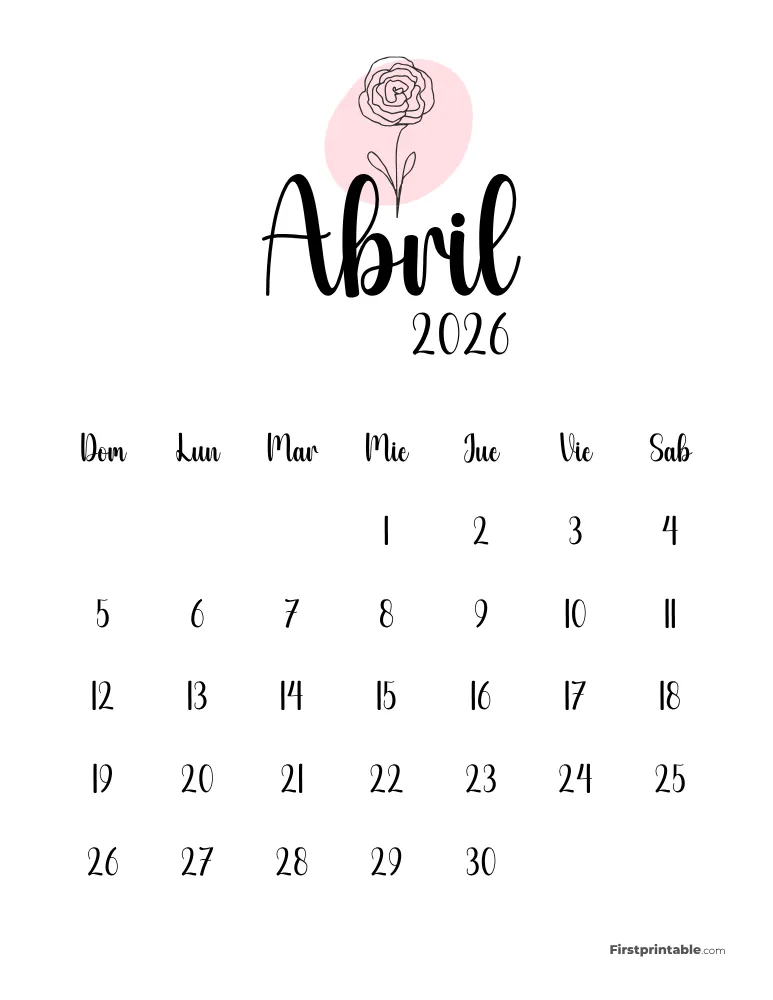 Spanish Printable April Calendar 2026 Template 48