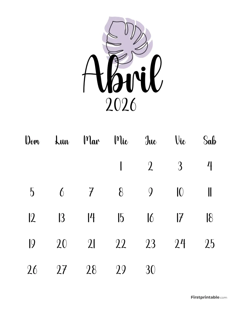 Spanish Printable April Calendar 2026 Template 49