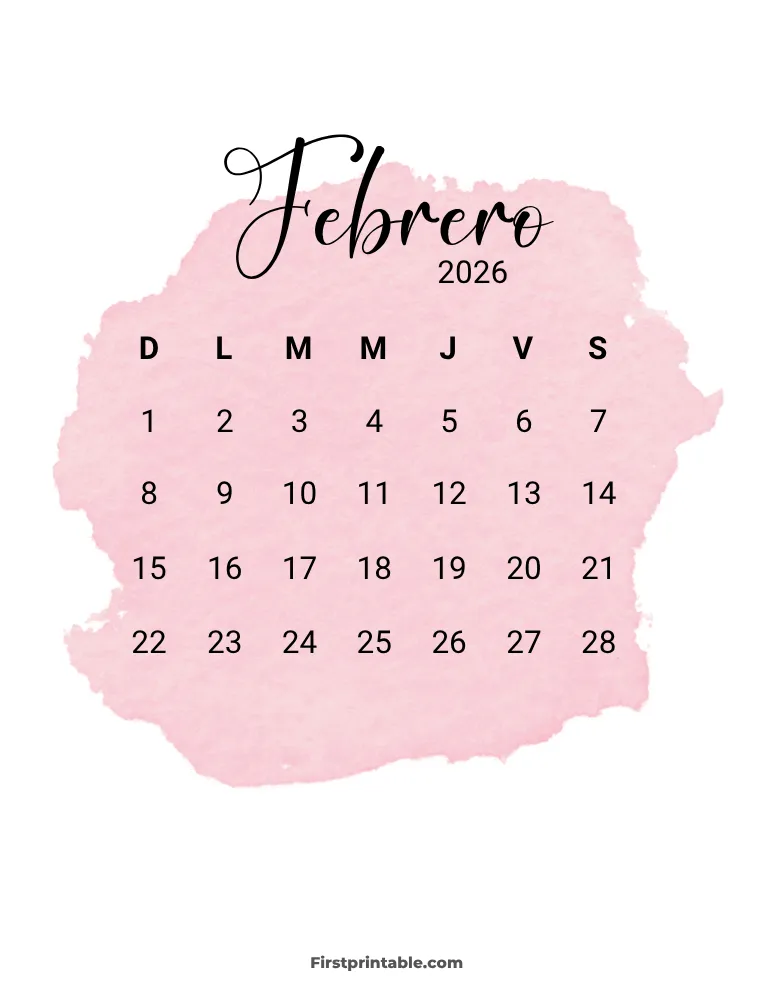 Spanish Printable February Calendar 2026 Template 30