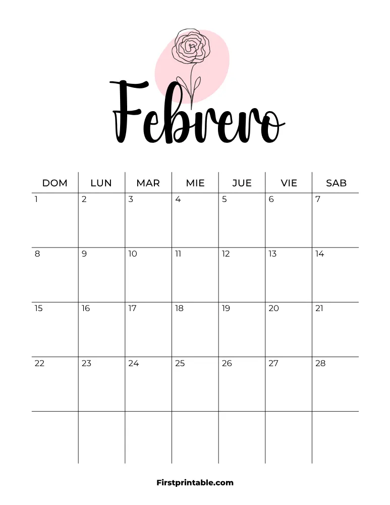 Spanish Printable February Calendar 2026 Template 32