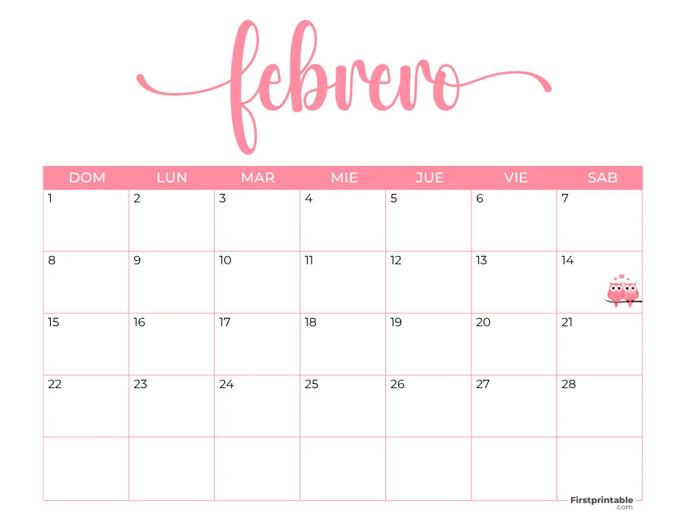 Spanish Printable February Calendar 2026 Template 38