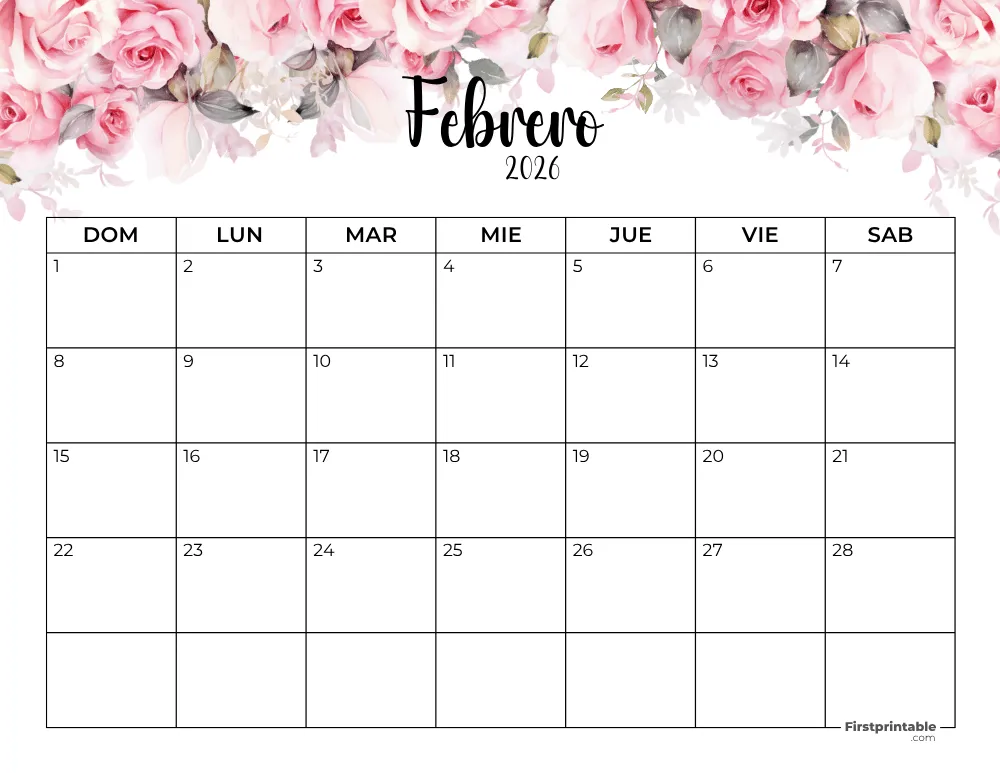 Spanish Printable February Calendar 2026 Template 41