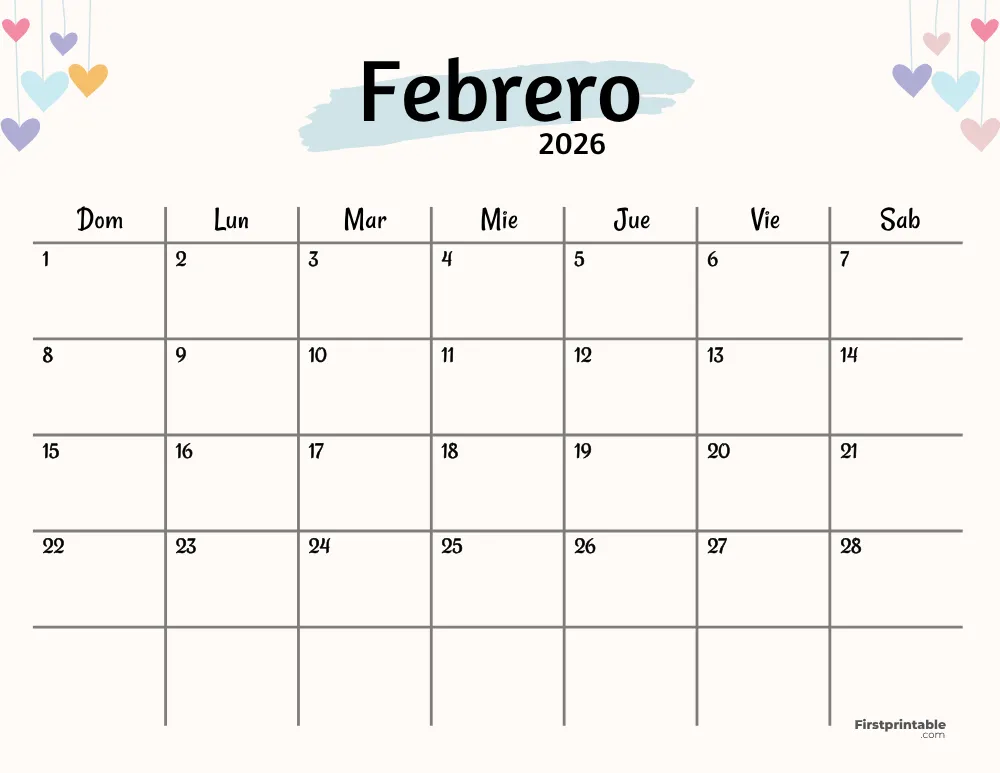 Spanish Printable February Calendar 2026 Template 42
