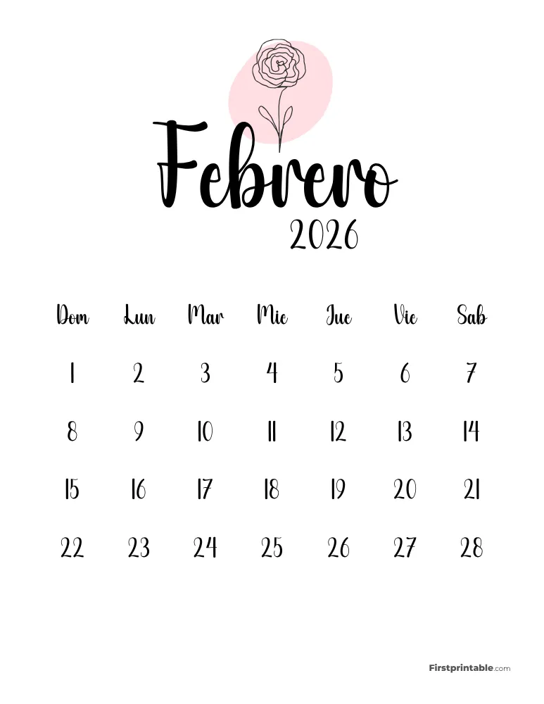 Spanish Printable February Calendar 2026 Template 48