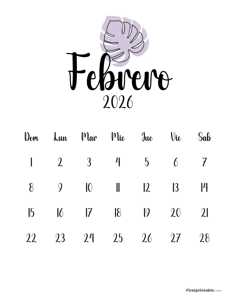 Spanish Printable February Calendar 2026 Template 49