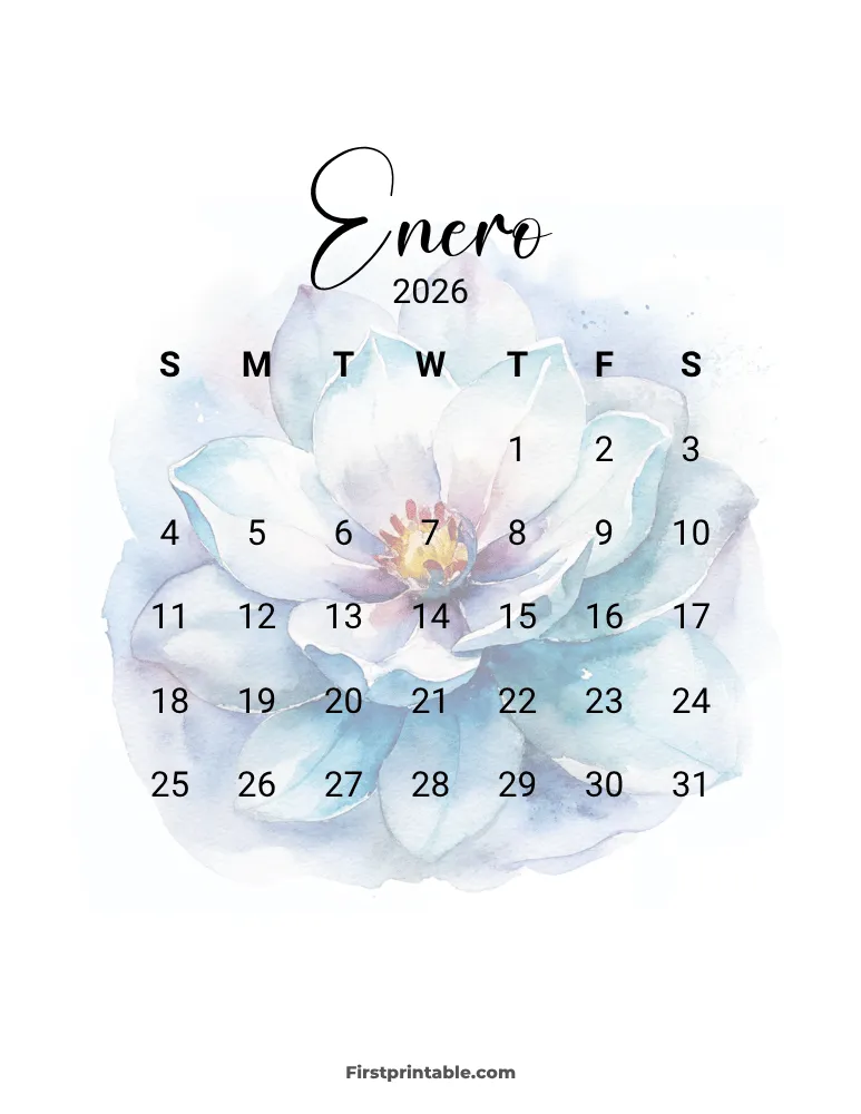 Spanish Printable January Calendar 2026 Template 27