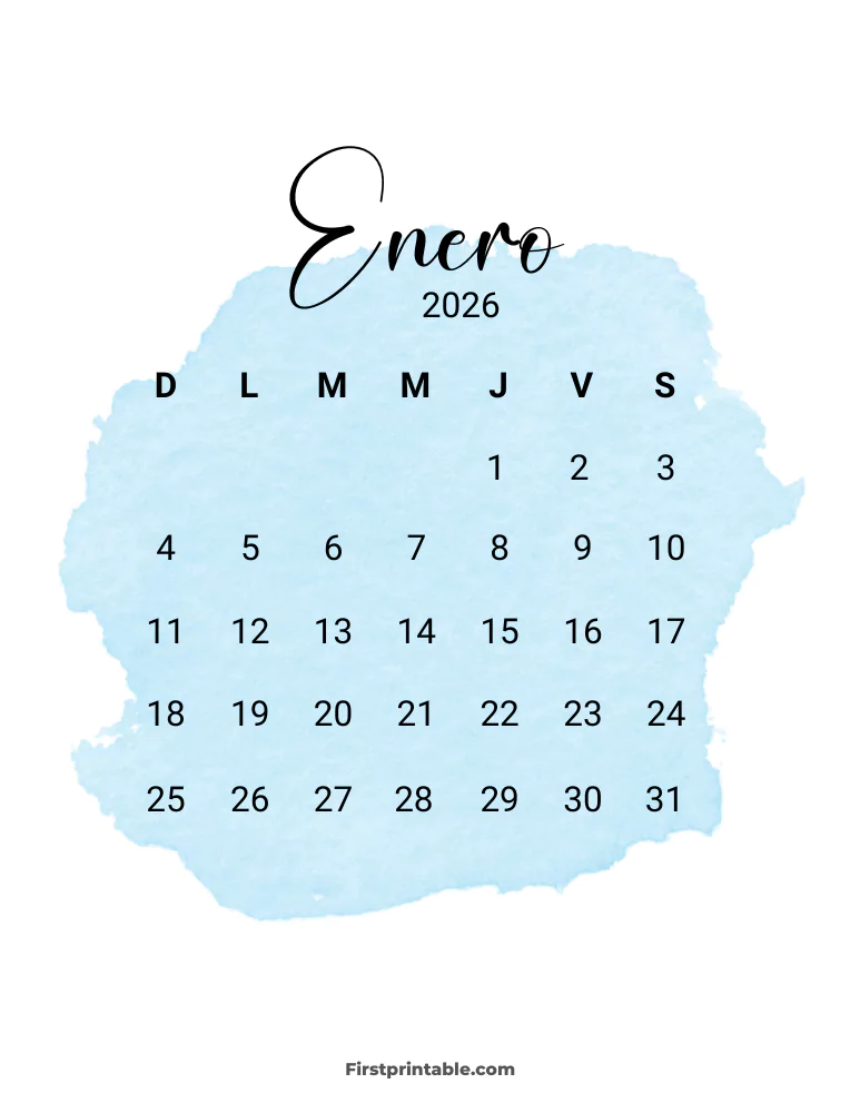 Spanish Printable January Calendar 2026 Template 30