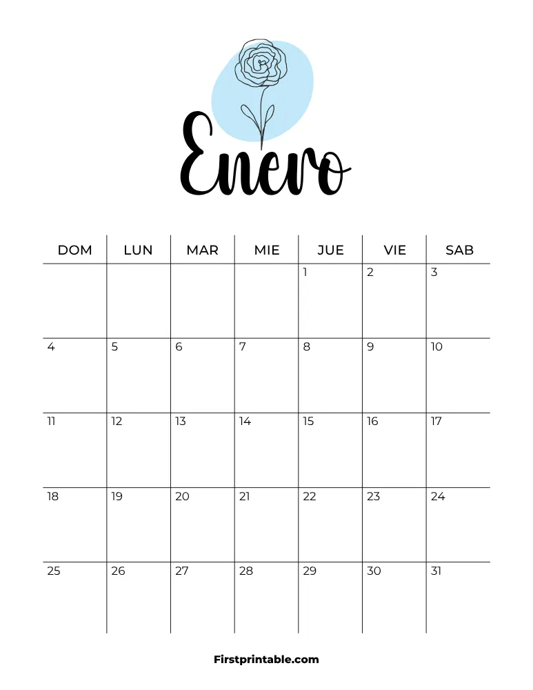 Spanish Printable January Calendar 2026 Template 32