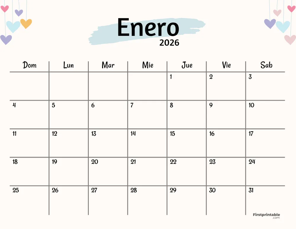Spanish Printable January Calendar 2026 Template 42