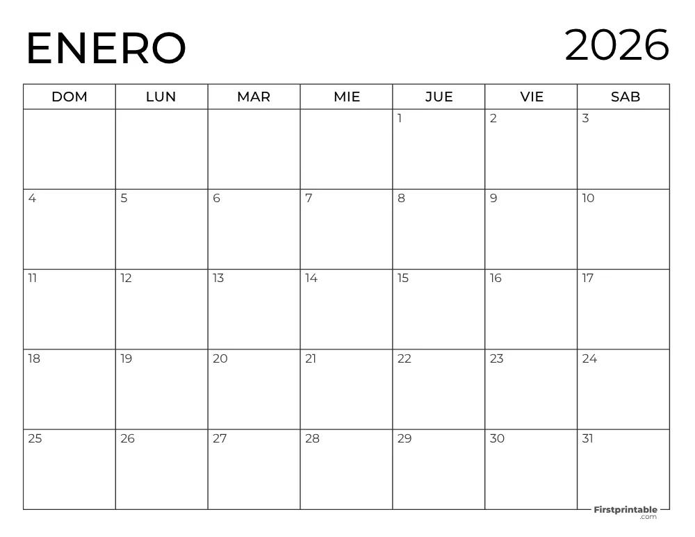Spanish Printable January Calendar 2026 Template 44