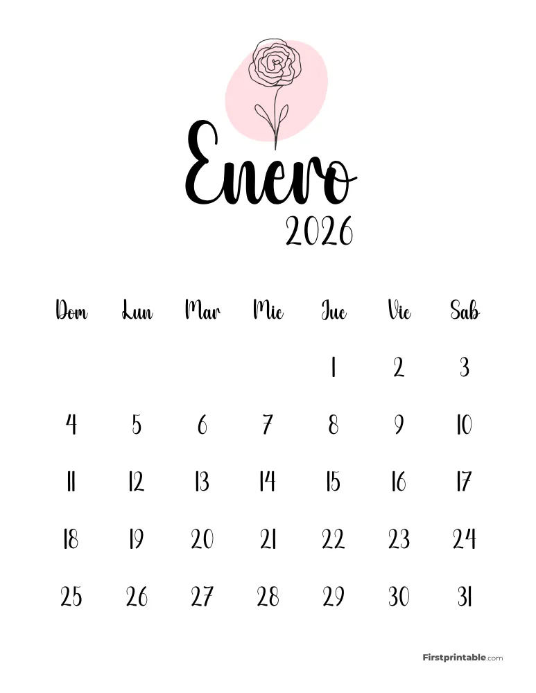 Spanish Printable January Calendar 2026 Template 48
