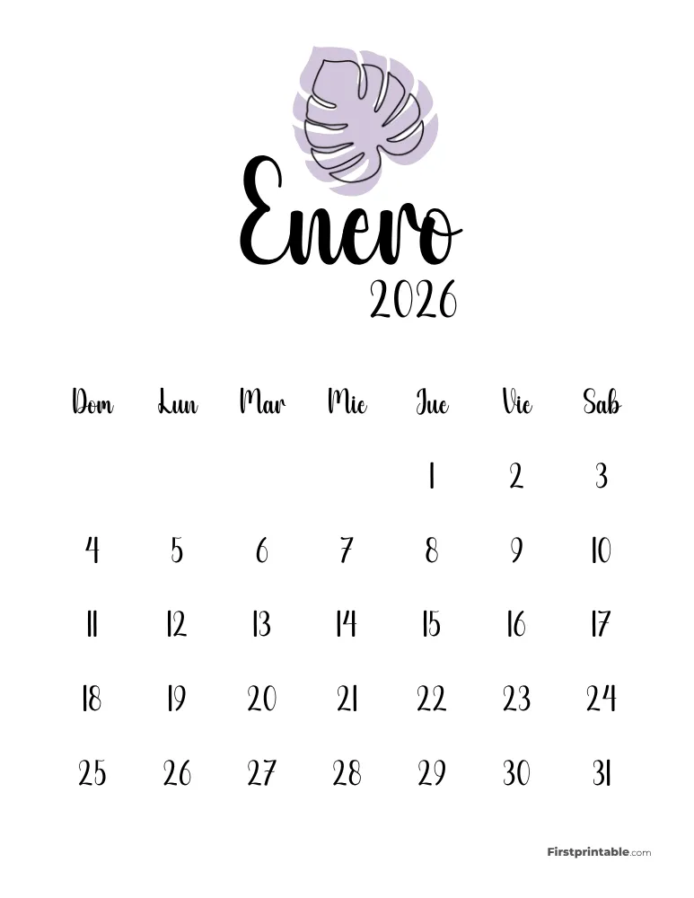 Spanish Printable January Calendar 2026 Template 49