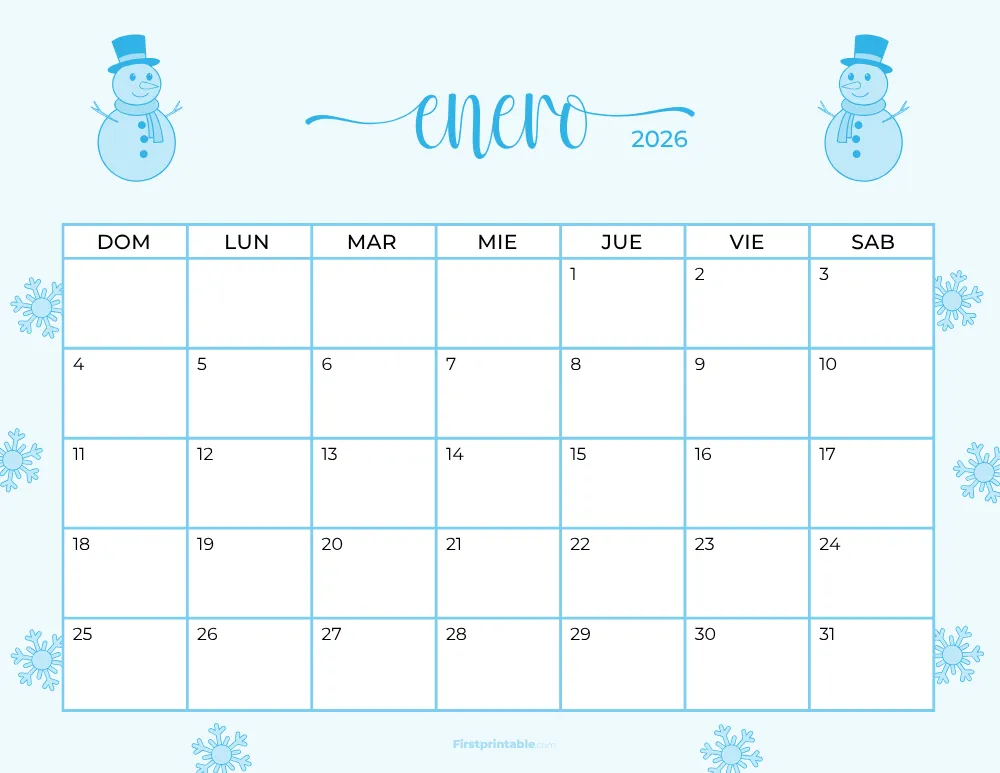Spanish Printable January Calendar 2026 Winter Template 37