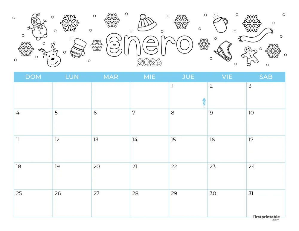 Spanish Printable January Calendar 2026 Winter Template 40