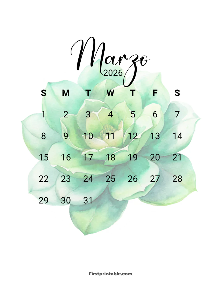 Spanish Printable March Calendar 2026 Template 27