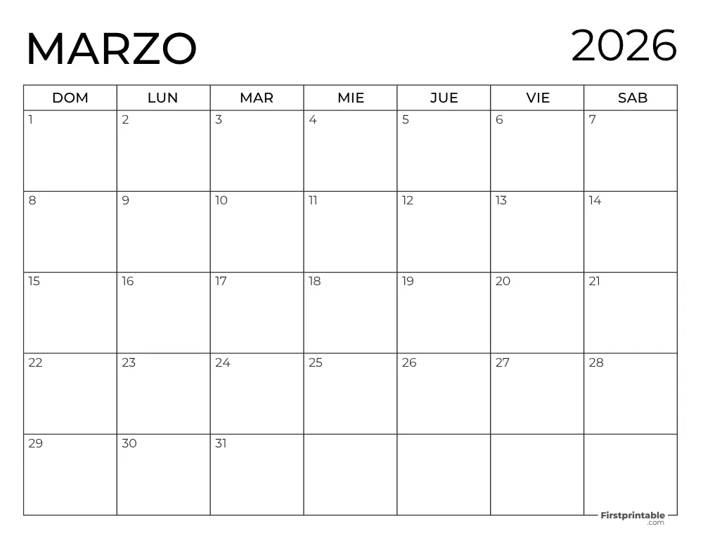Spanish Printable March Calendar 2026 Template 44