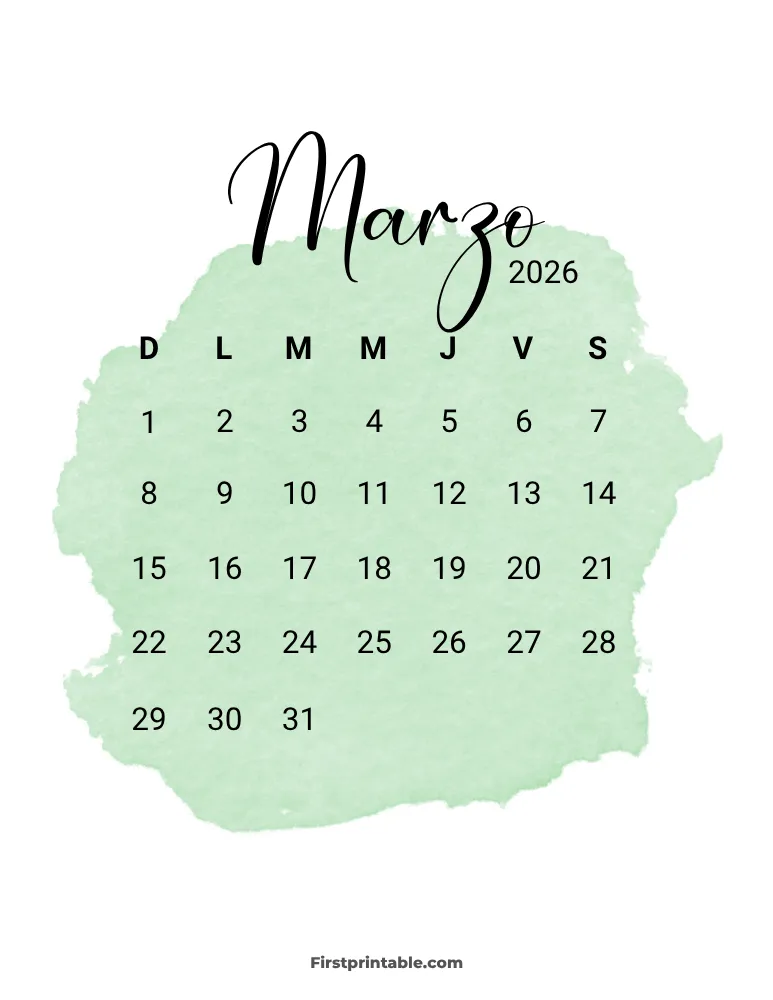 Spanish Printable March Calendar 2026 Template 30