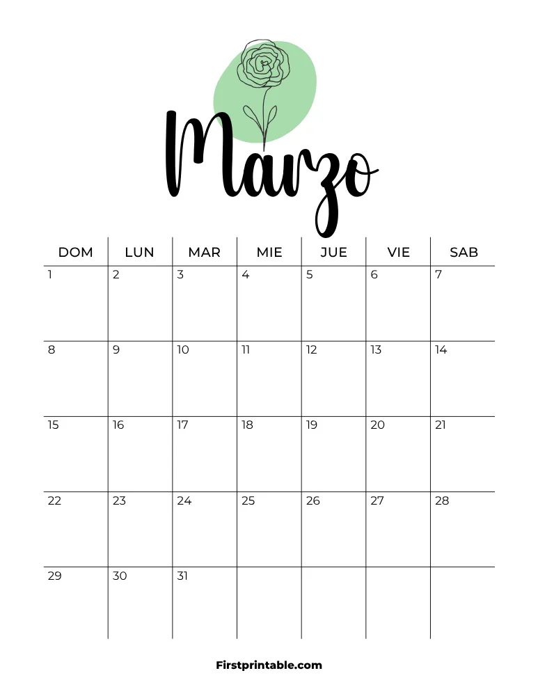 Spanish Printable March Calendar 2026 Template 32