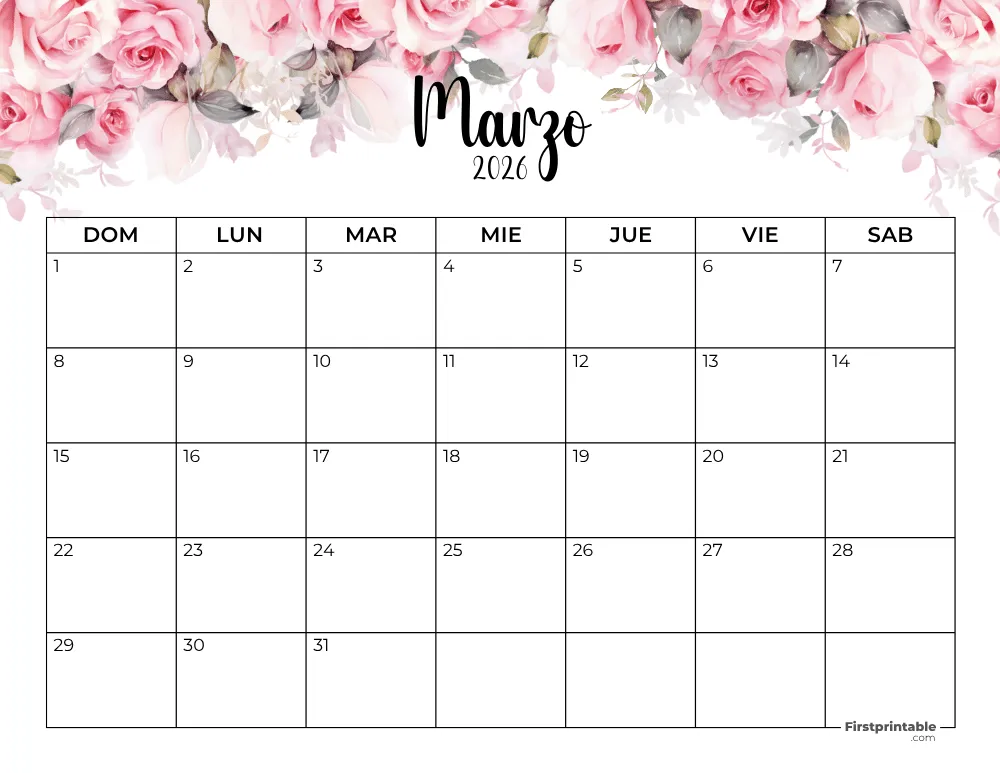 Spanish Printable March Calendar 2026 Template 41