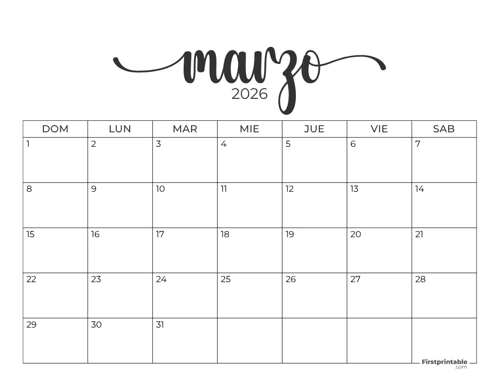 Spanish Printable MarchCalendar 2026 Template 43