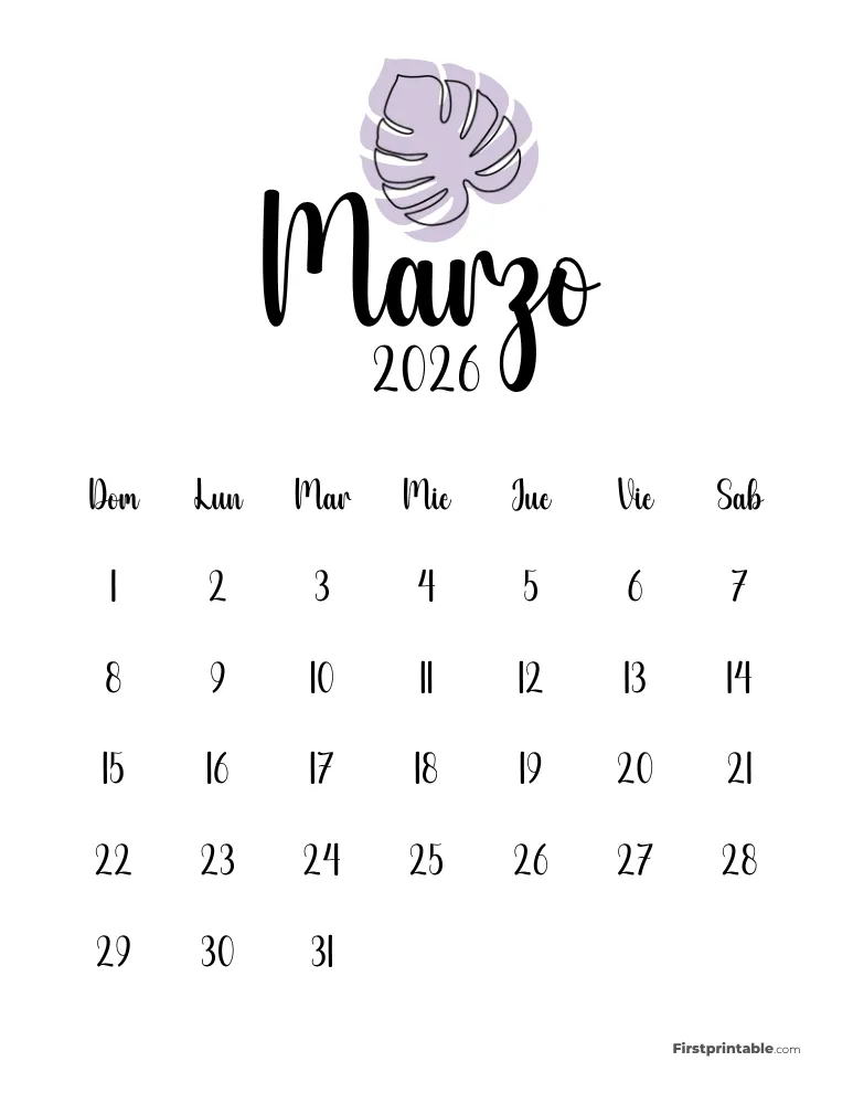 Spanish Printable March Calendar 2026 Template 49