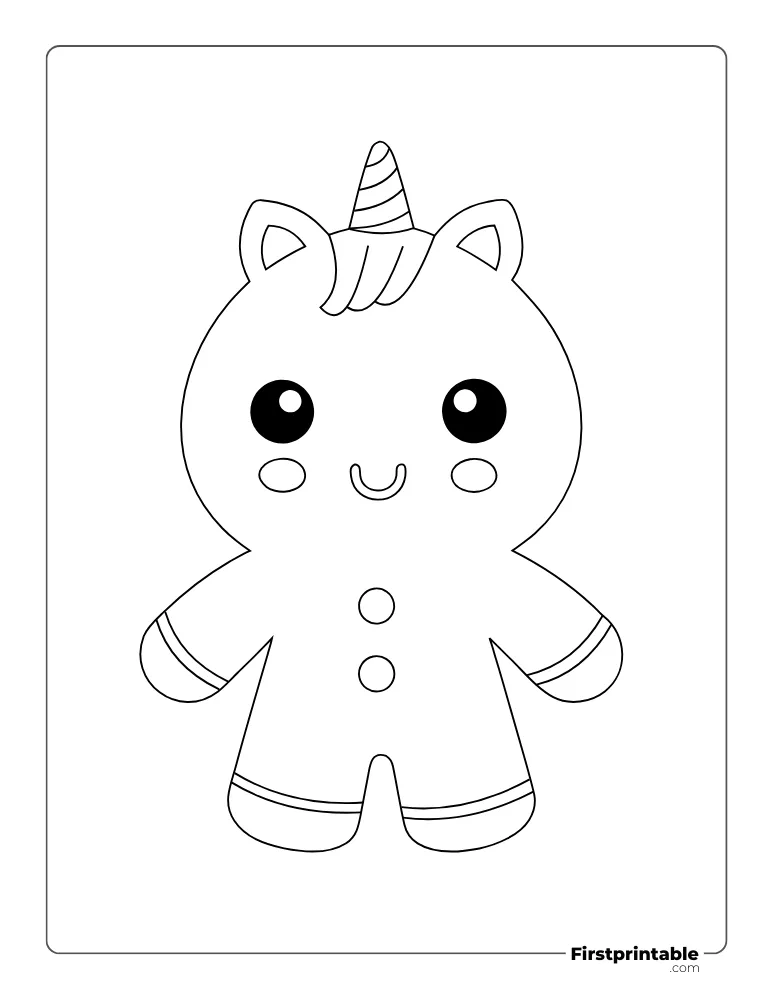 Unicorn - Gingerbread Man Template - Full Page Outline