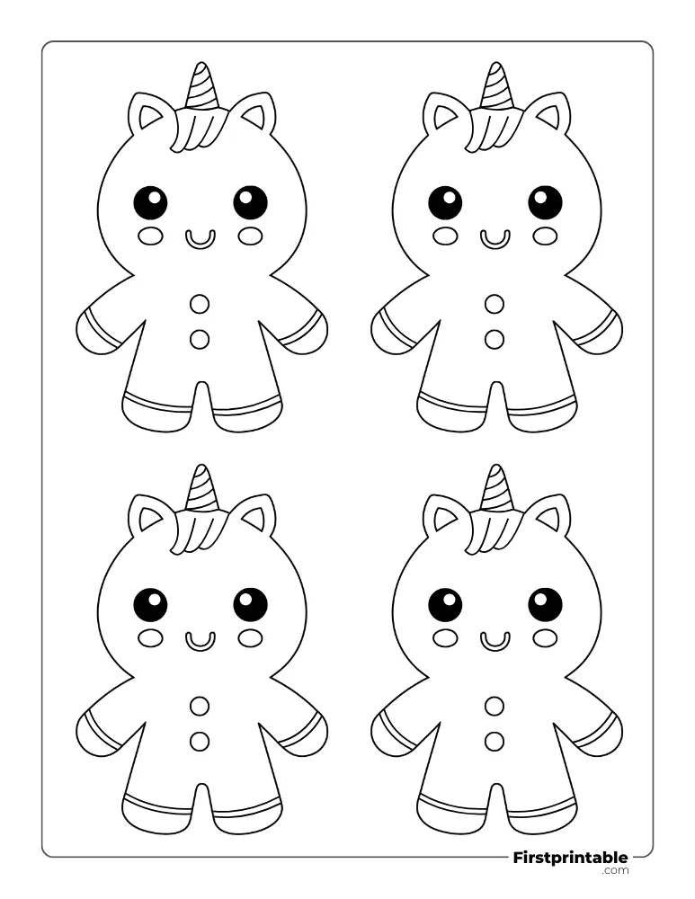 Unicorn - Gingerbread Man Template - Medium Outline