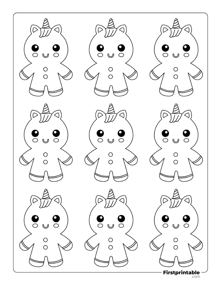 Unicorn - Gingerbread Man Template - Small Outline