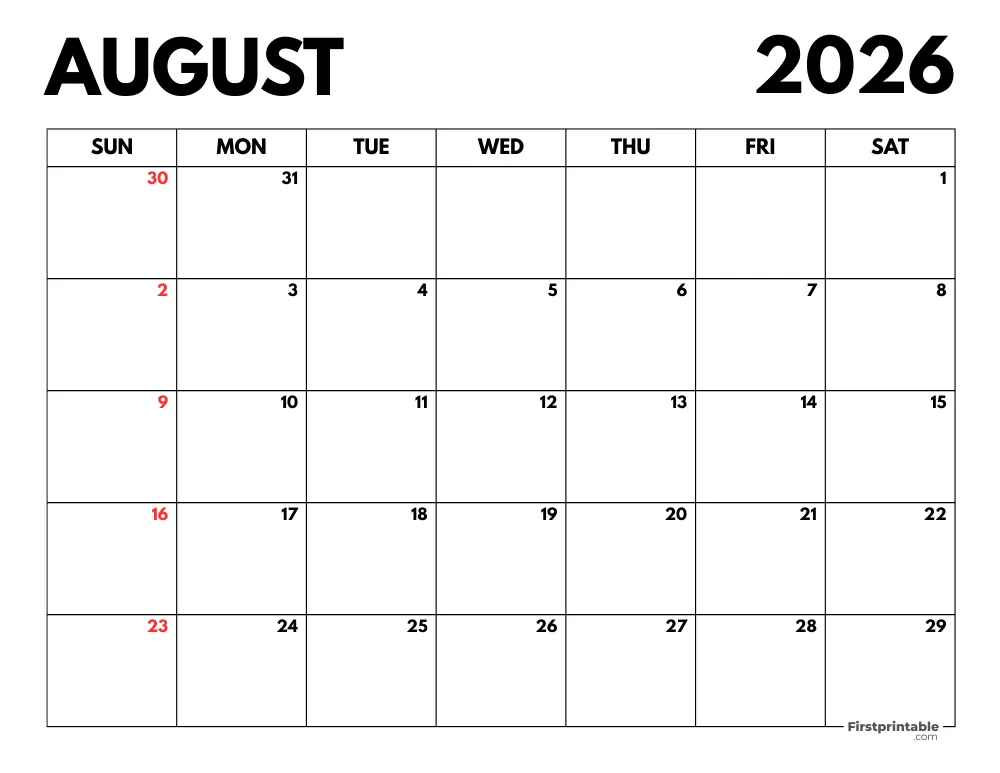 2026 August Calendar