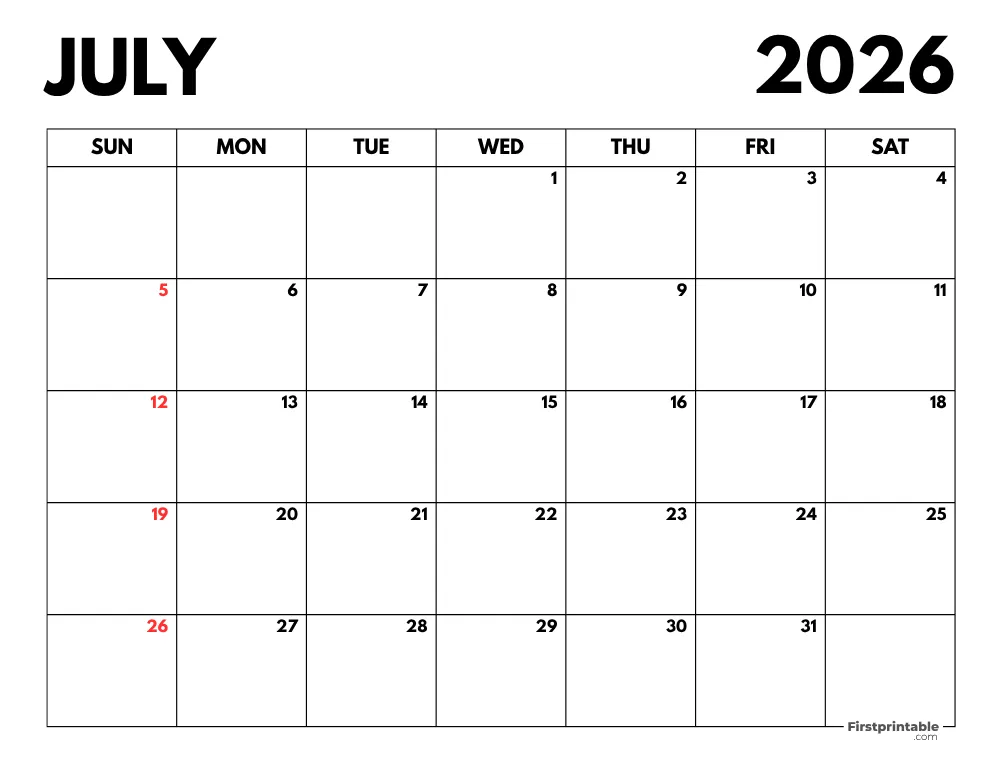 2026 July Calendar