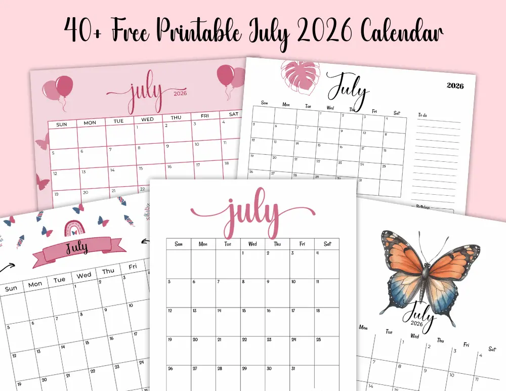 40+ Free Printable July 2026 Calendar